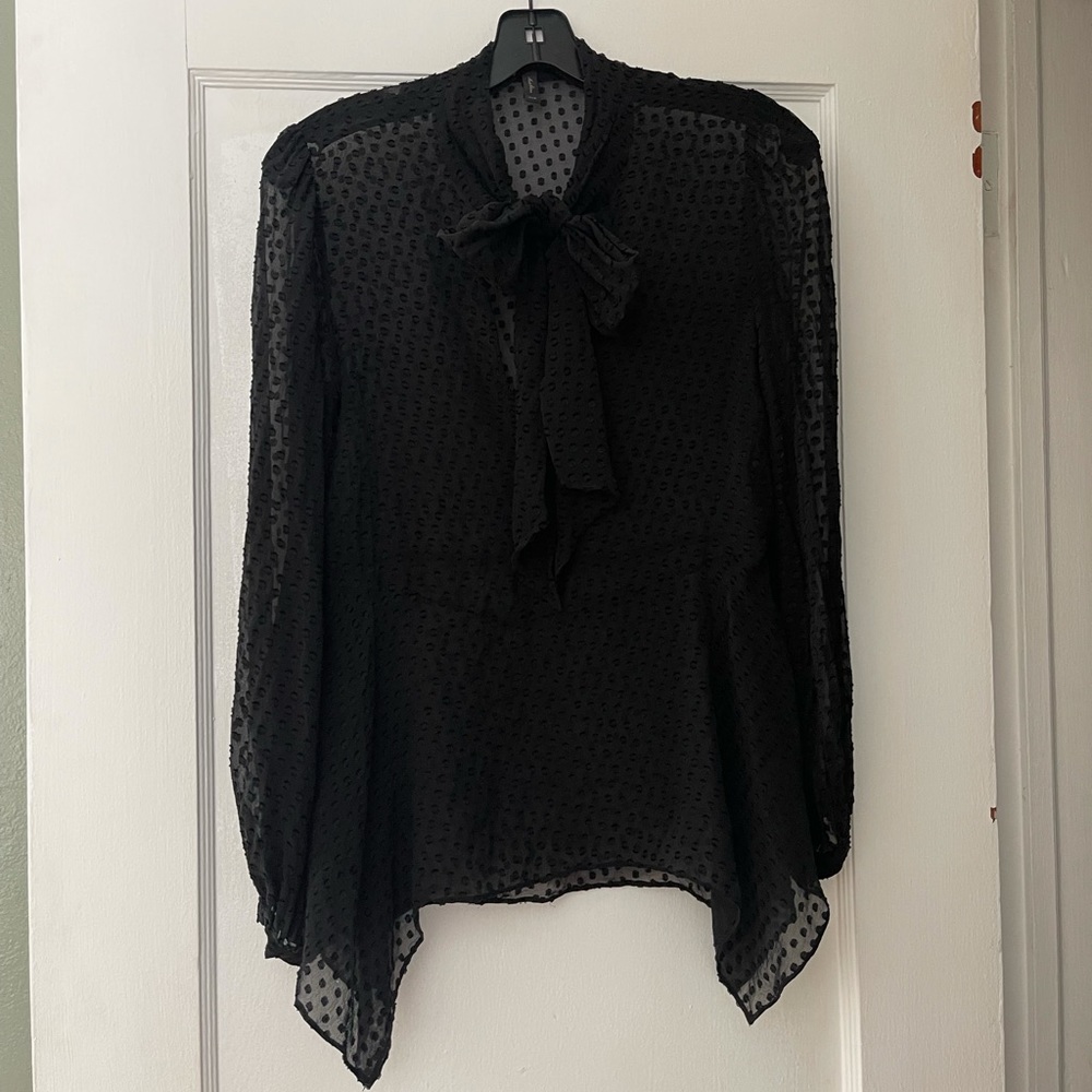 BCBGMAXAZRIA Sheer Tie Neck Blouse